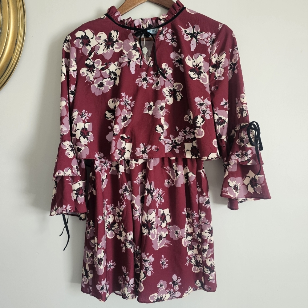 Pokkori Burgundy Floral Print Nursing Blouse Maternity ‎ Size MEDIUM Lightweight